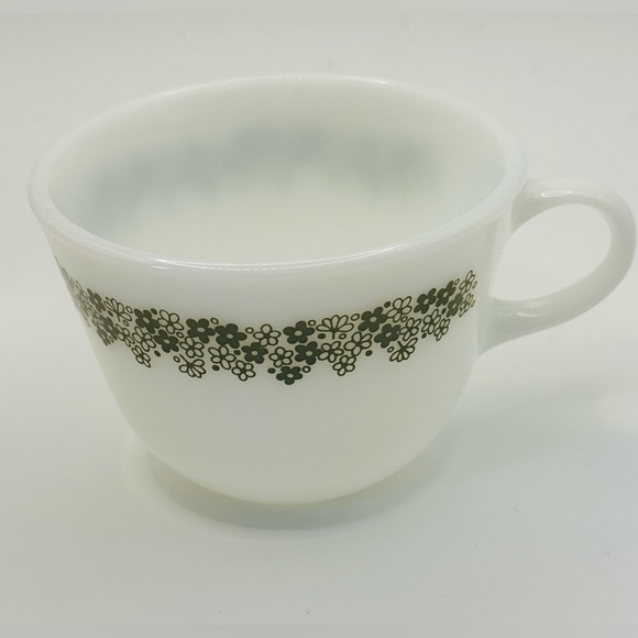 Vintage Pyrex Crazy Daisy Spring Blossom Green Milk Glass Cups Set of 6! - Picture 9 of 16